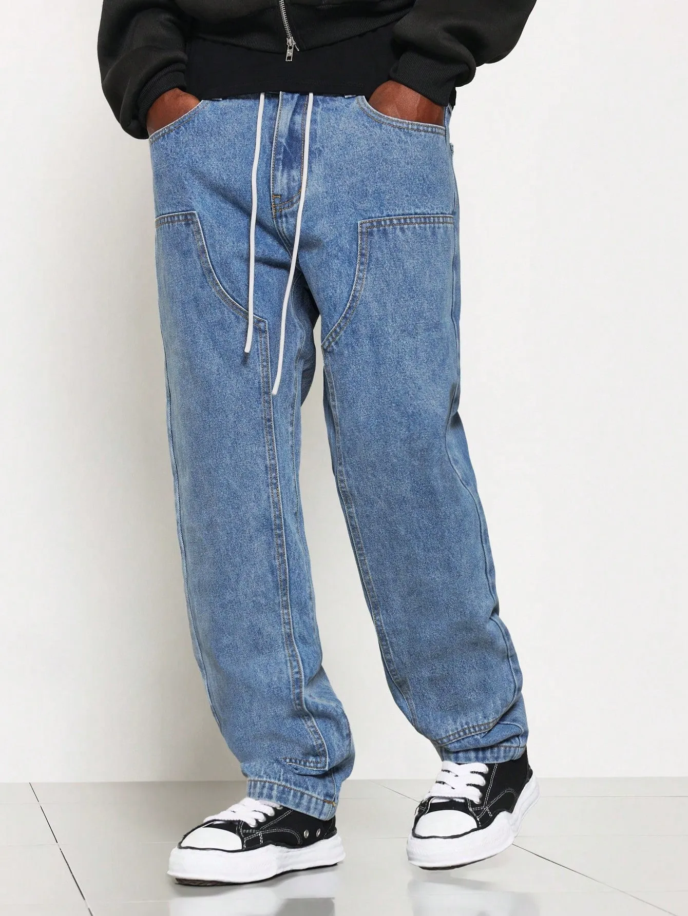 Straight Fit Fixed Waistband Carpenter Jean With Drawcords