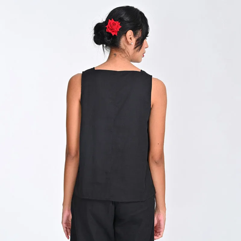 Tencel Top For Women | Square Neck | Sleeveless | Black