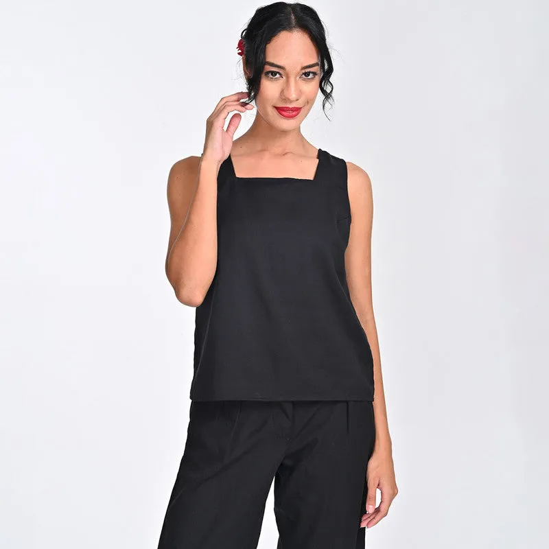 Tencel Top For Women | Square Neck | Sleeveless | Black