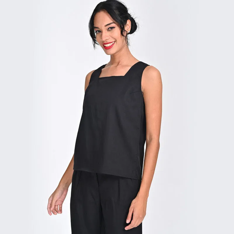 Tencel Top For Women | Square Neck | Sleeveless | Black