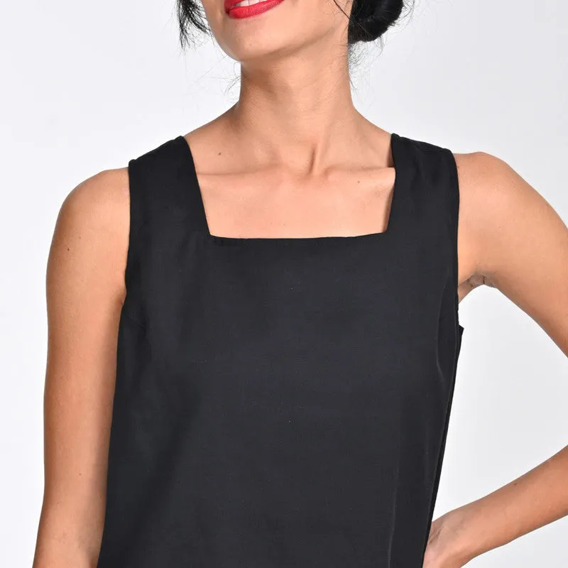 Tencel Top For Women | Square Neck | Sleeveless | Black