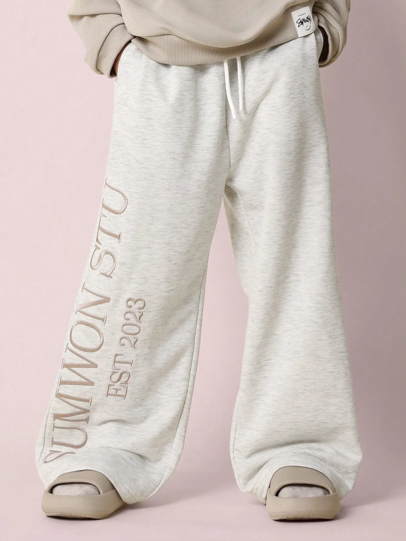 Tween Girls Comfy Wide Leg Sweatpants With Embroidery