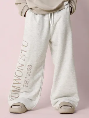 Tween Girls Comfy Wide Leg Sweatpants With Embroidery