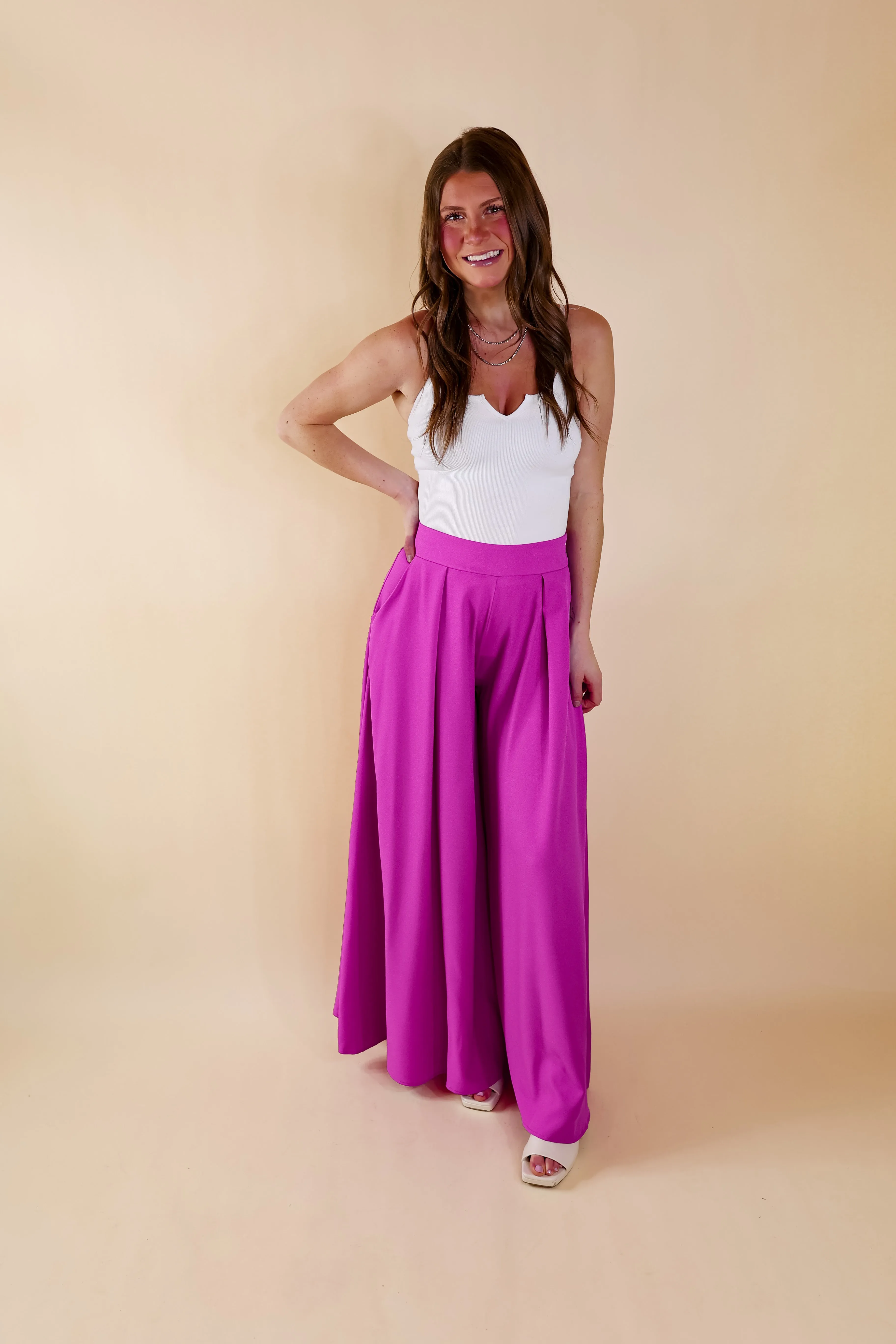 Urban Wonders Wide Leg Pants in Magenta Purple