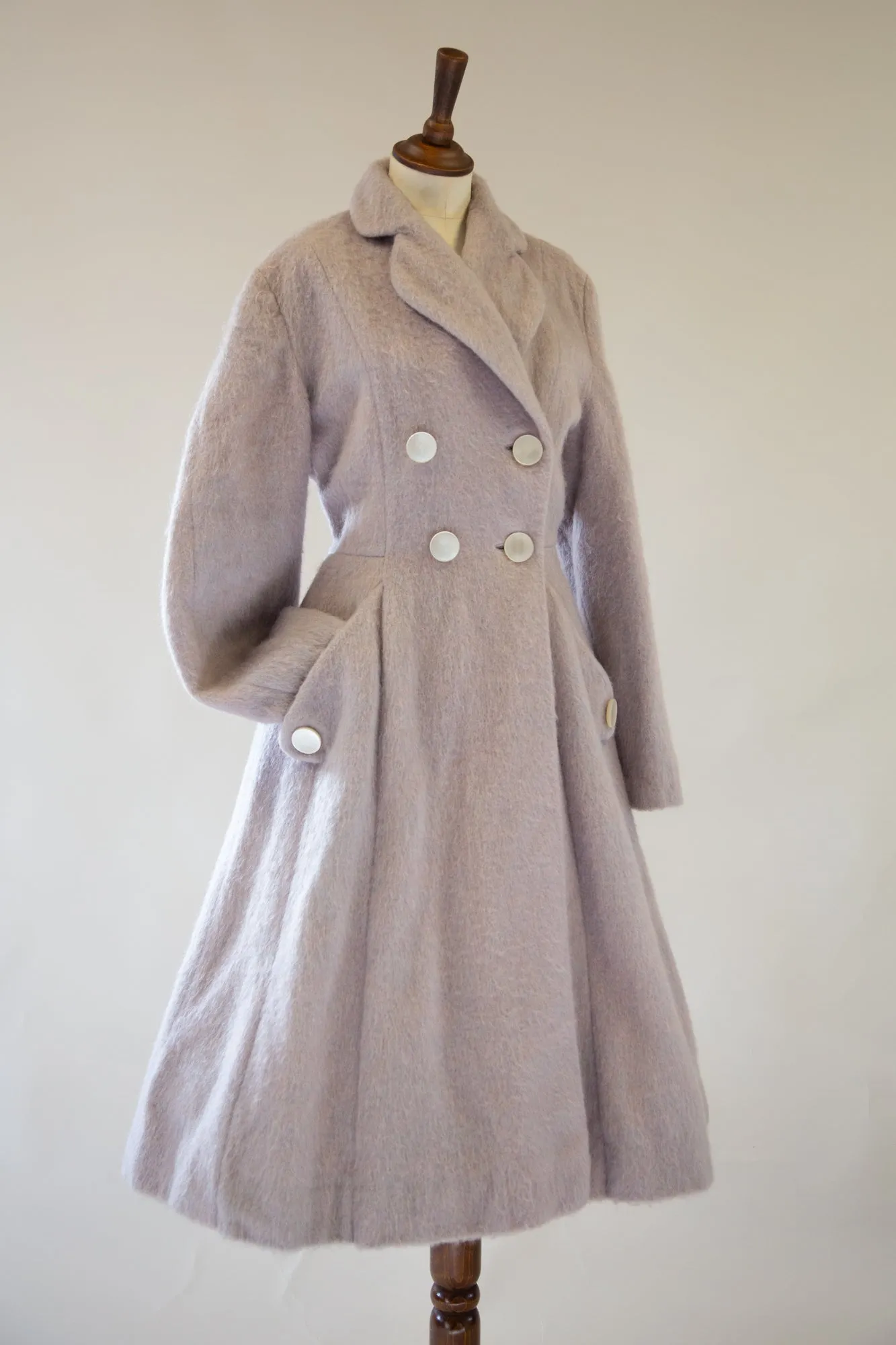 Vintage 1950s Dove Grey Mohair Princess Coat