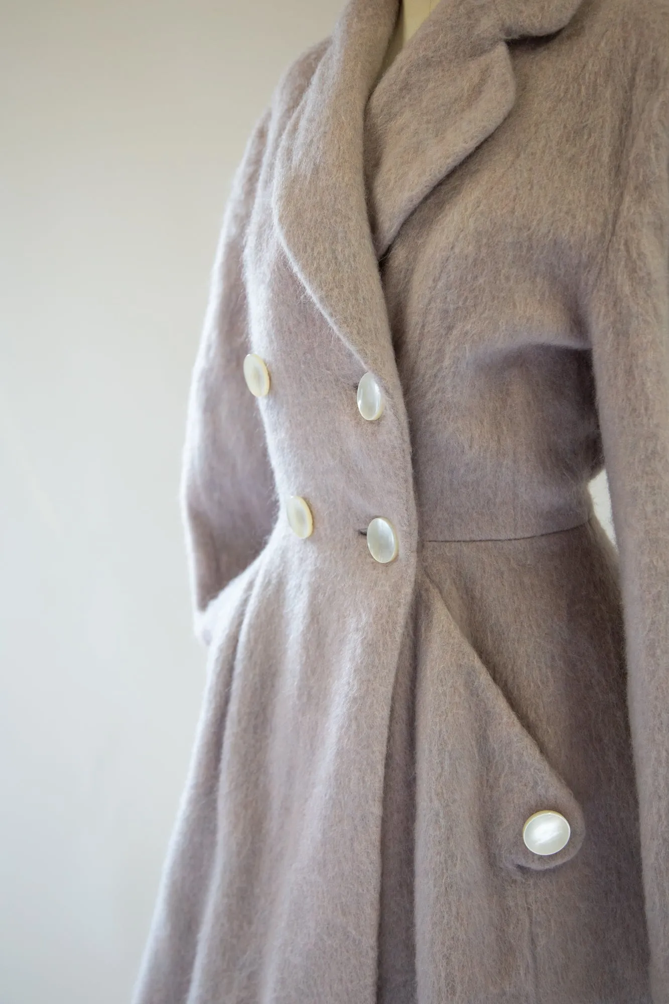 Vintage 1950s Dove Grey Mohair Princess Coat