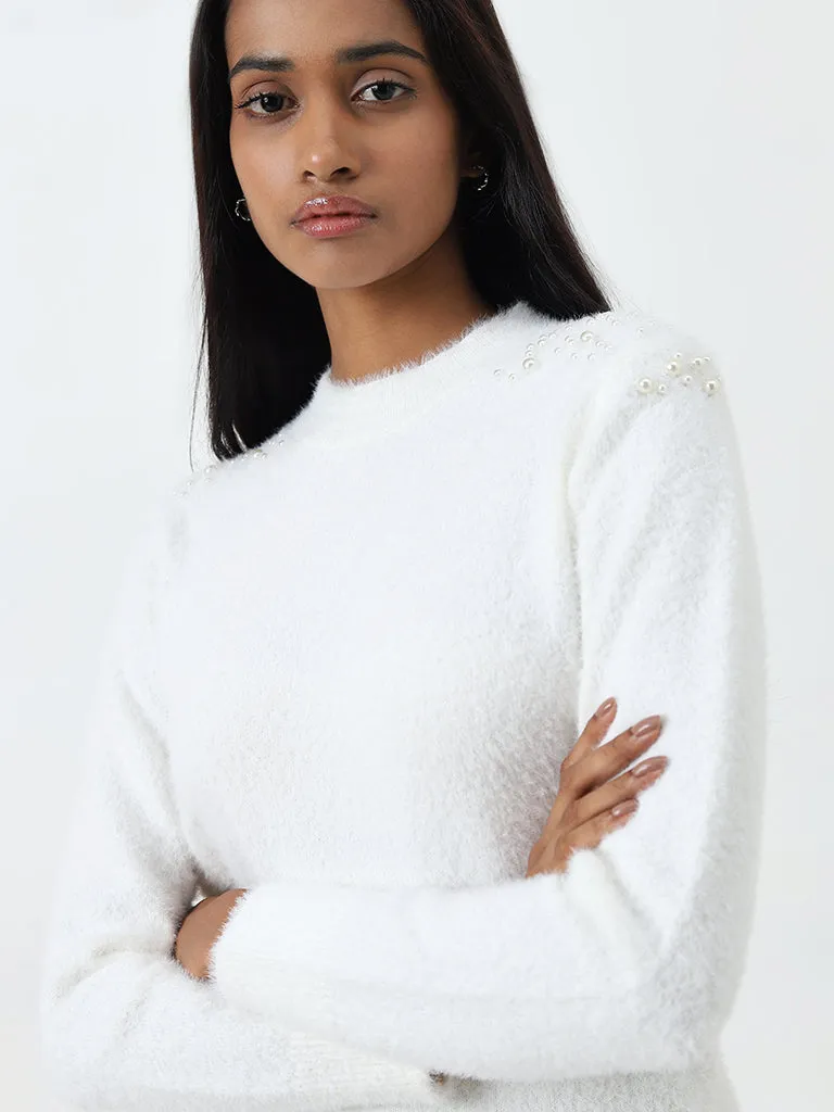 Wardrobe White Pearl Embellished Sweater