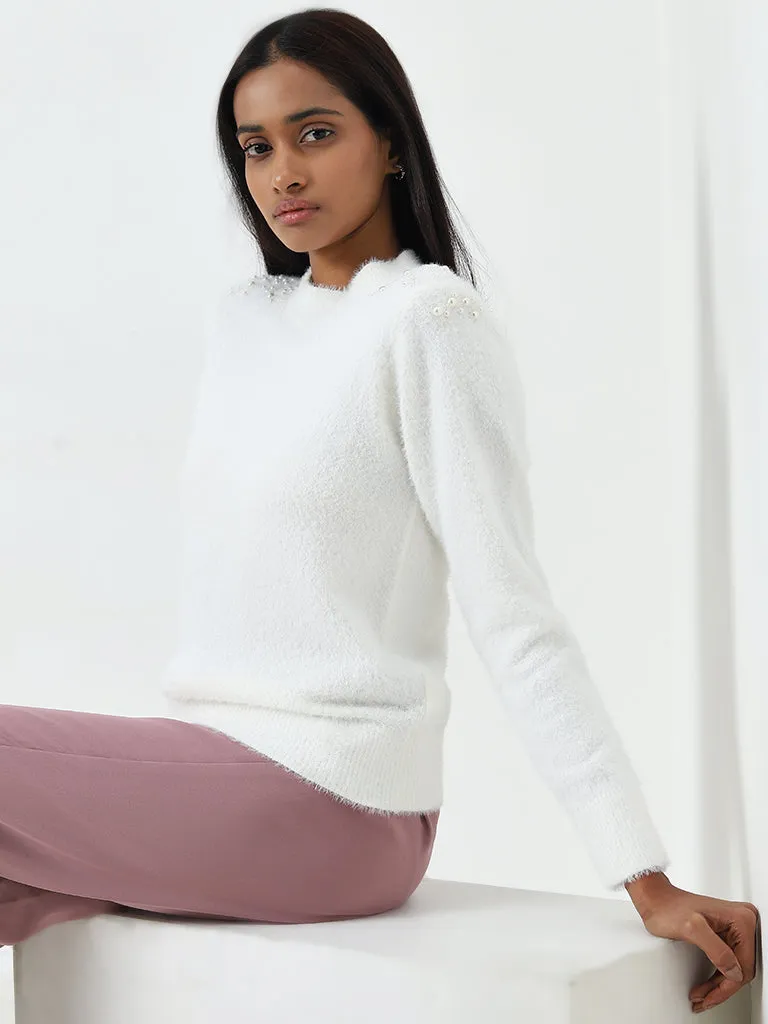 Wardrobe White Pearl Embellished Sweater