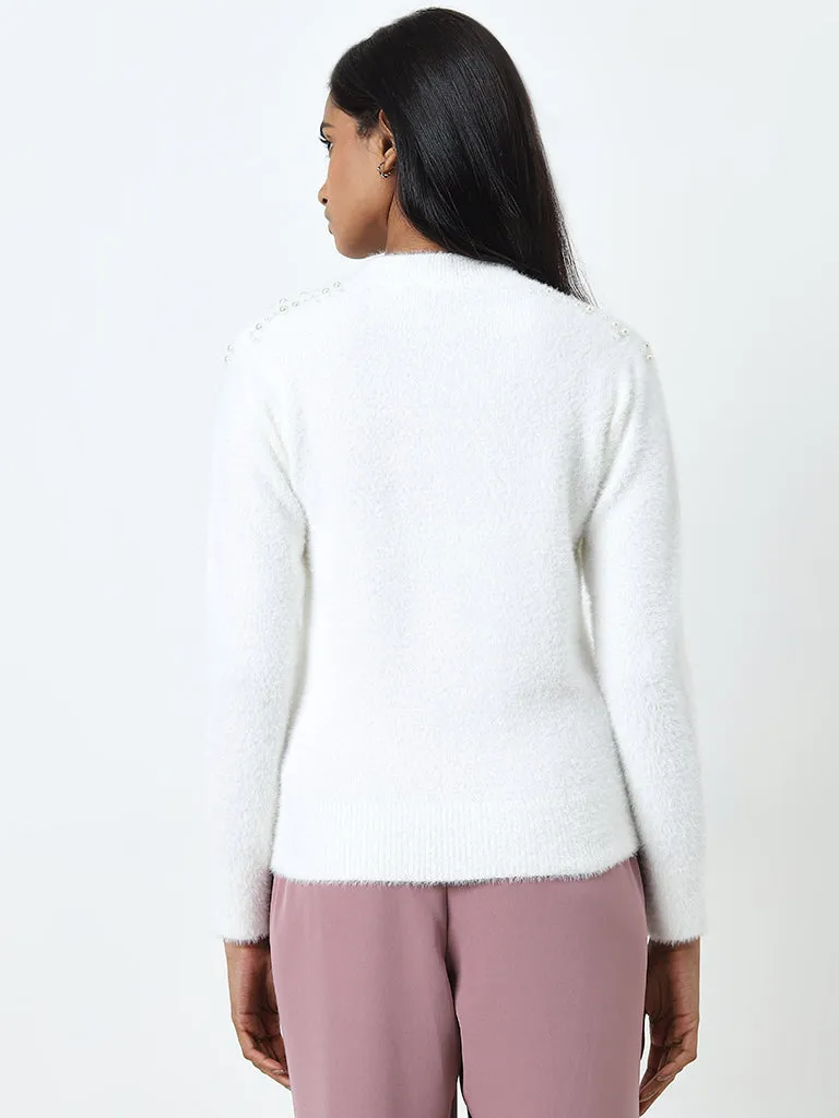 Wardrobe White Pearl Embellished Sweater