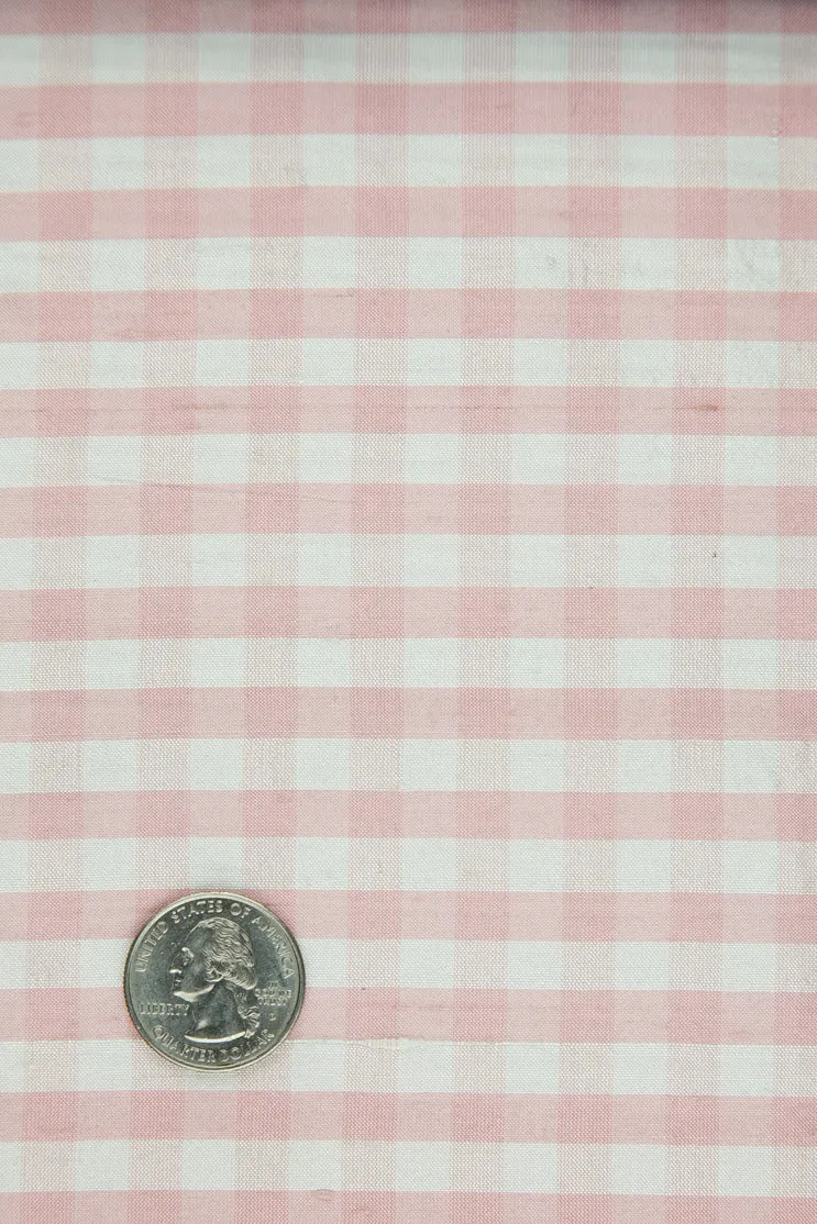 White Pink Gingham Shantung 300 Fabric