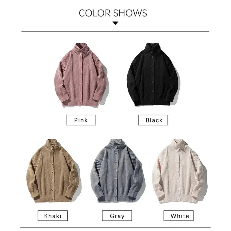 Wiaofellas  -  Brand High Collar Cardigan Man Sweaters Autumn Winter New Baggy Casual Knitwear for Mens Warm Tourism Coat Male