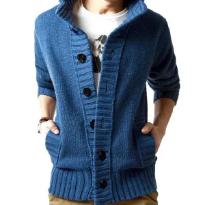 Wiaofellas  -  Men Sweater New Autumn Front Button Cardigan Stand Collar Sweaters for Men Coat Winter Warm Knitwear Clothing pull homme MY271