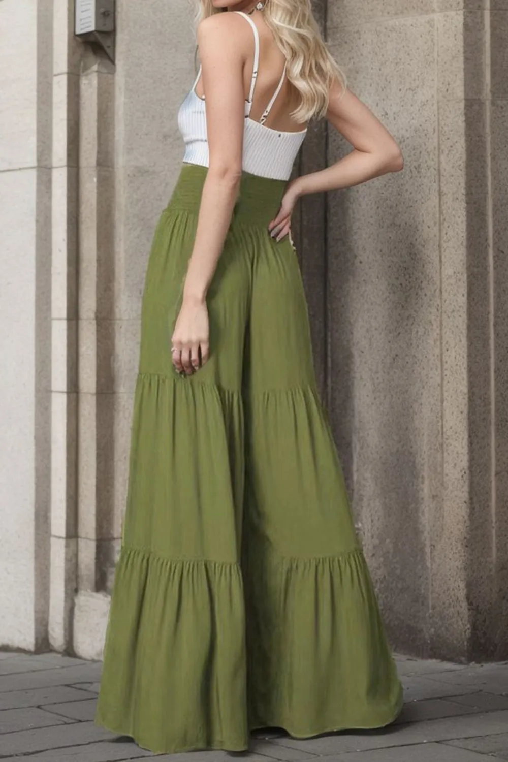 Wide Leg Pants Women's Boho Tied Waist Loose Fit Flowy Bell bottom Pants