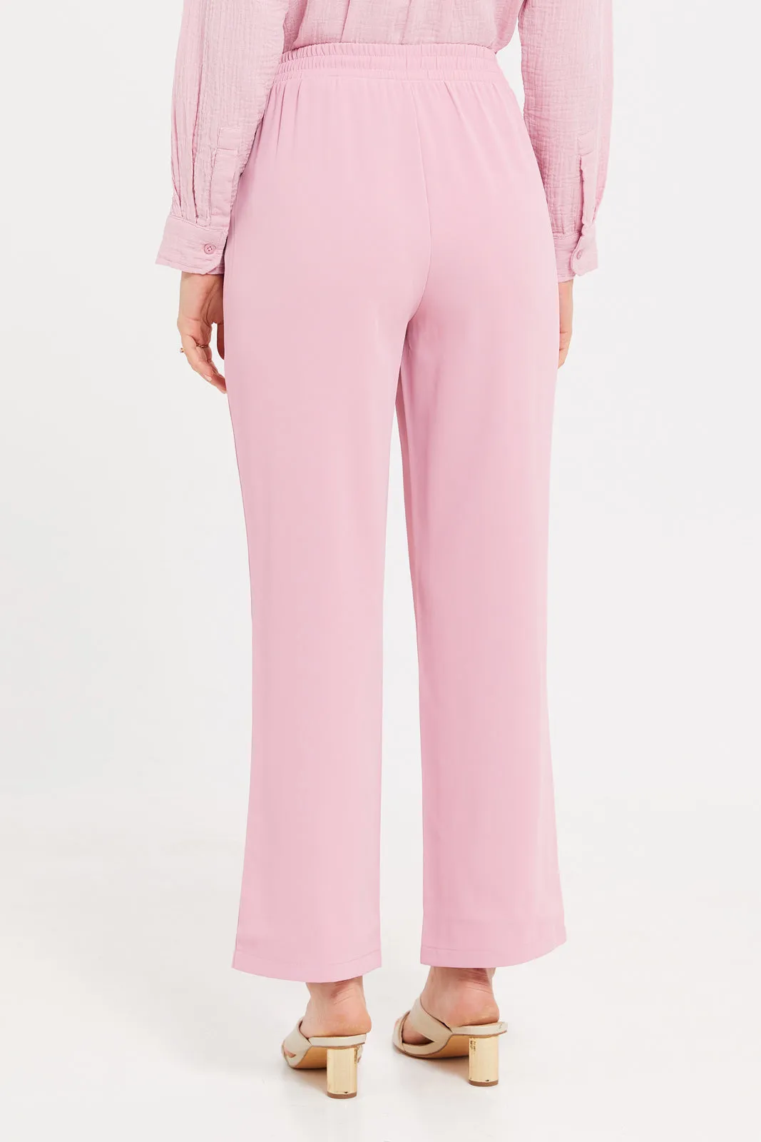 Women Pink Double Pleat Straight Fit Trousers