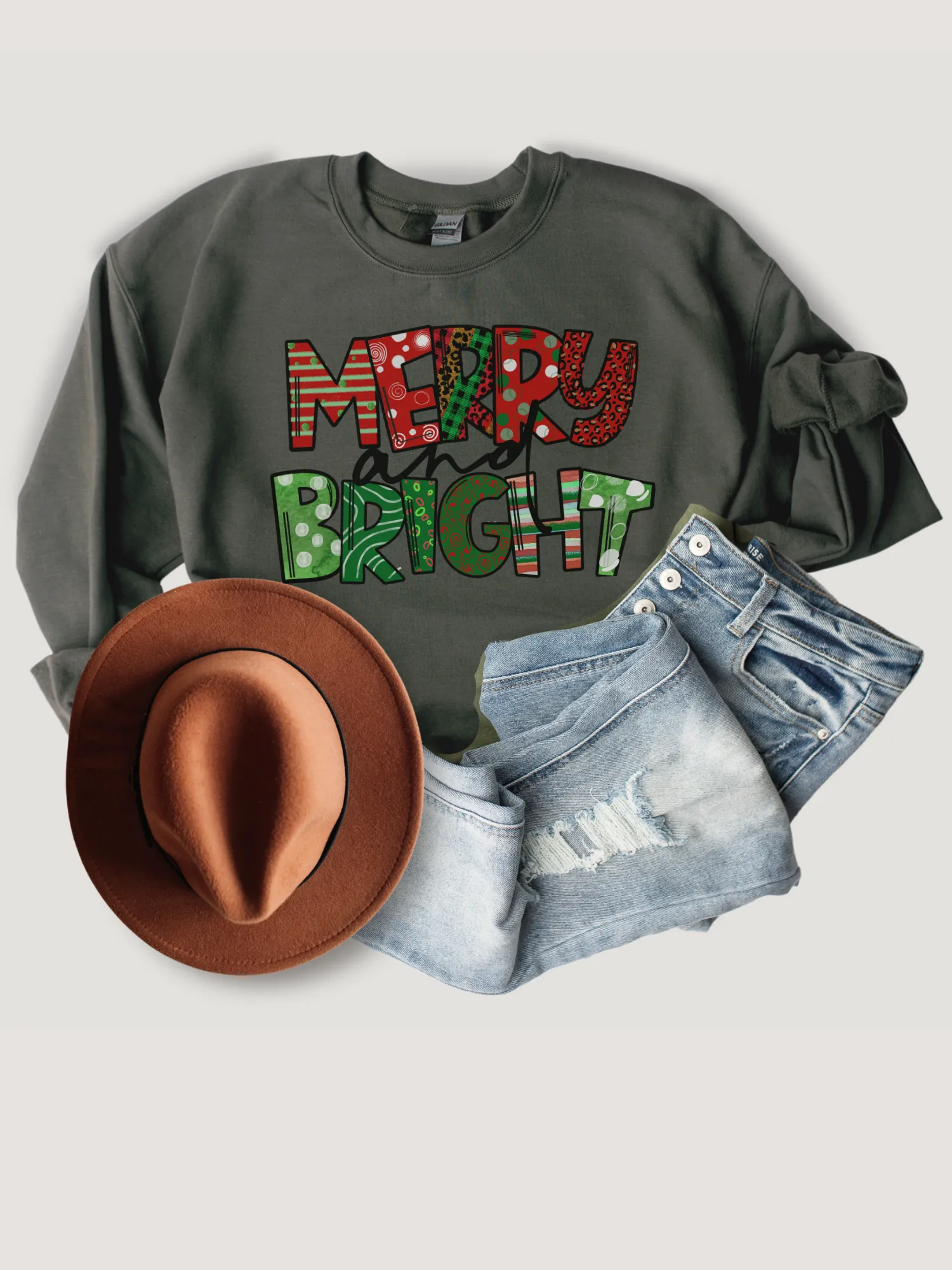 Women's Christmas Merry & Bright Crewneck Sweatshirt Pretty Christmas Pullover