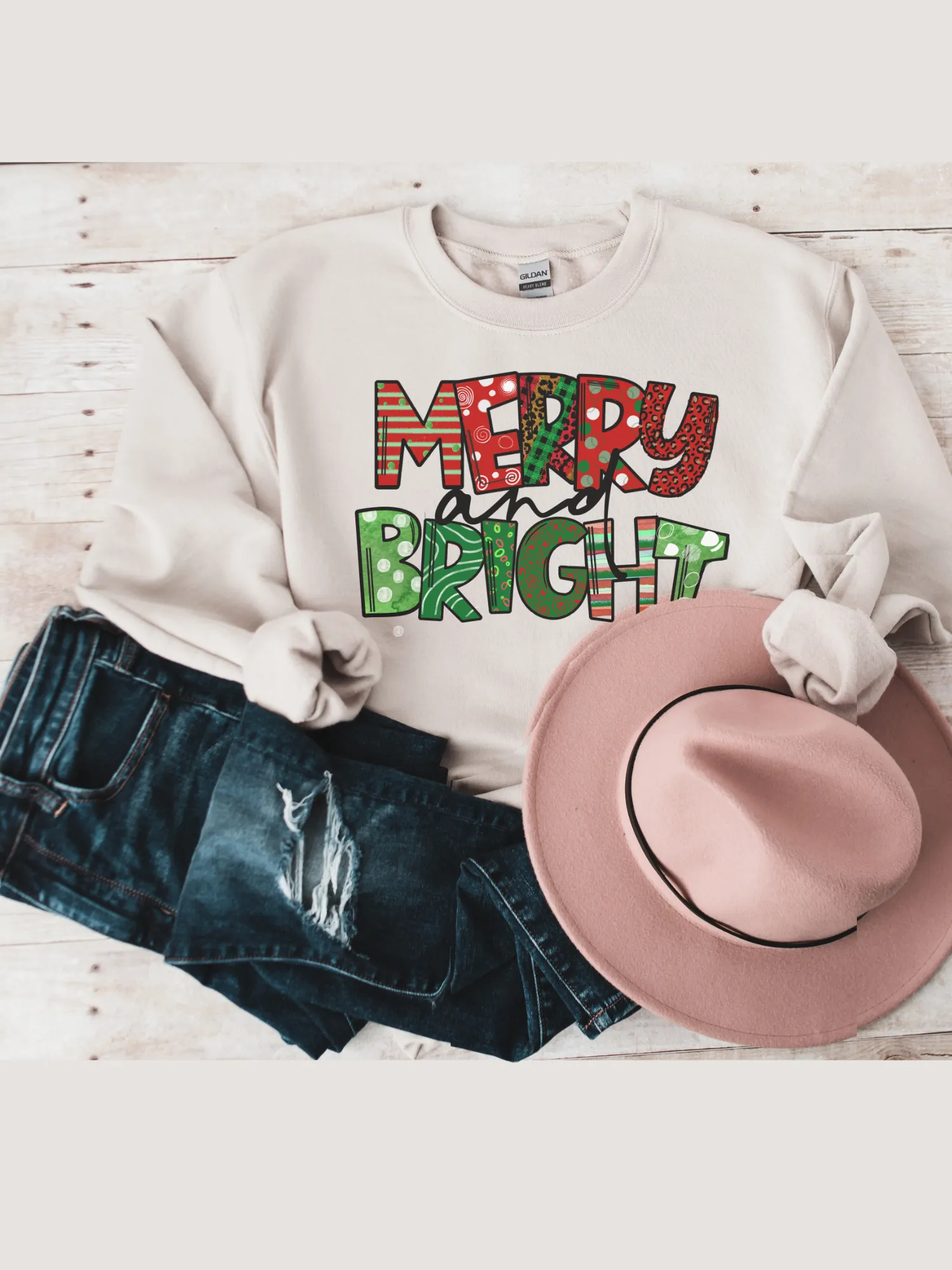 Women's Christmas Merry & Bright Crewneck Sweatshirt Pretty Christmas Pullover