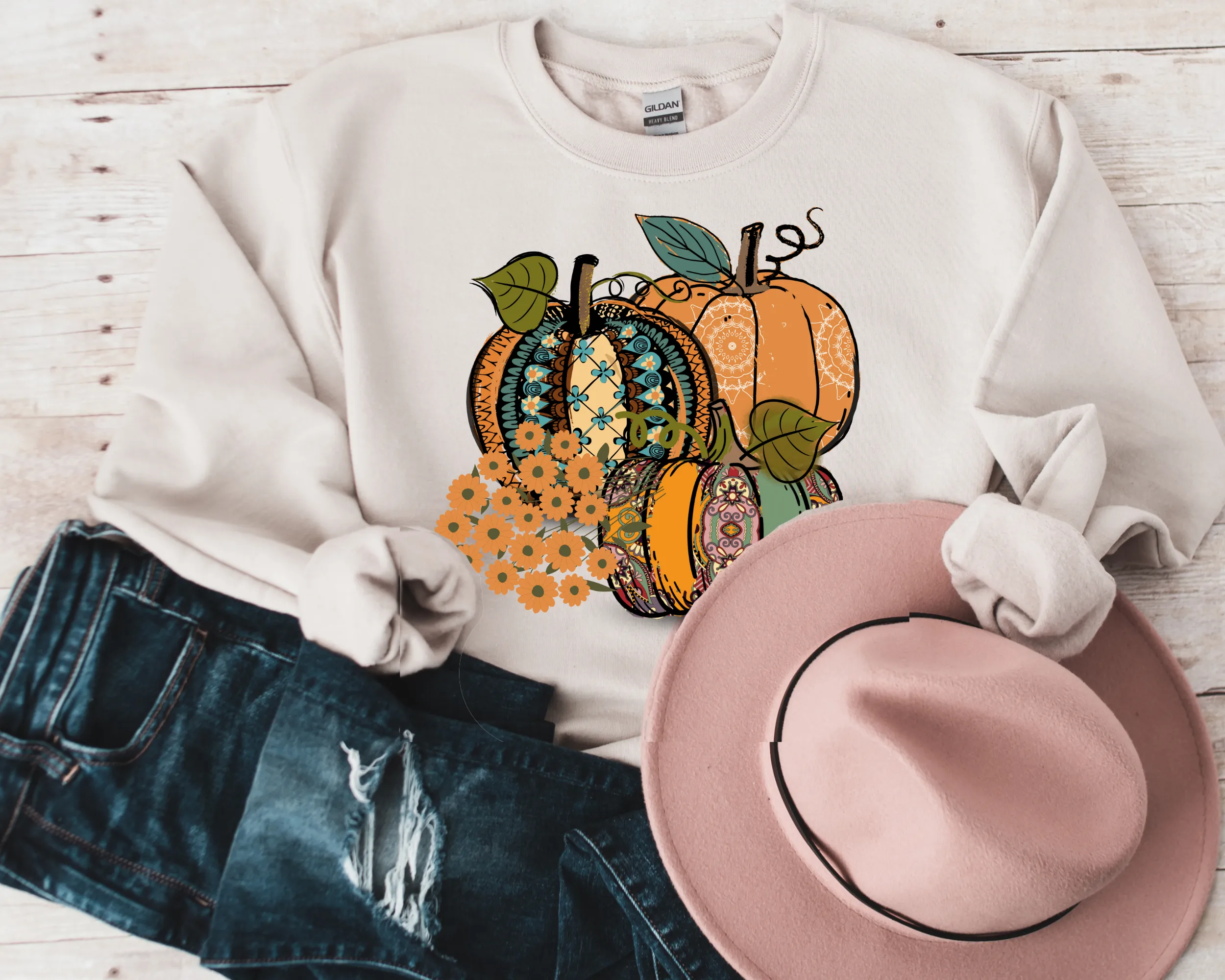 Women's Fall Hand Drawn Pumpkins Design Pretty Watercolors Pumpkins Sweatshirt