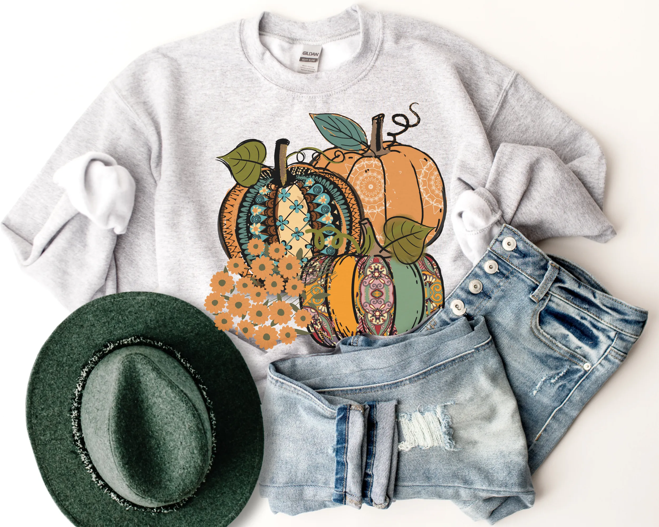 Women's Fall Hand Drawn Pumpkins Design Pretty Watercolors Pumpkins Sweatshirt