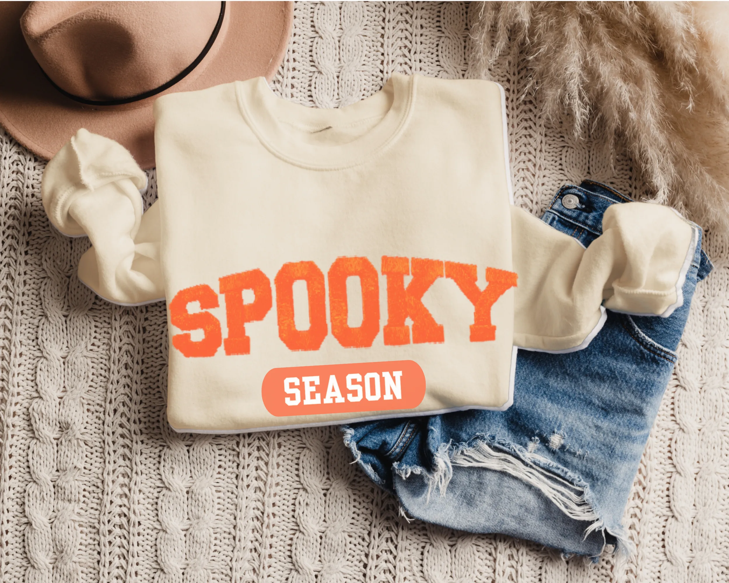 Women's Halloween or Fall Spooky Season Crewneck Sweatshirt Varsity Letters Shirt