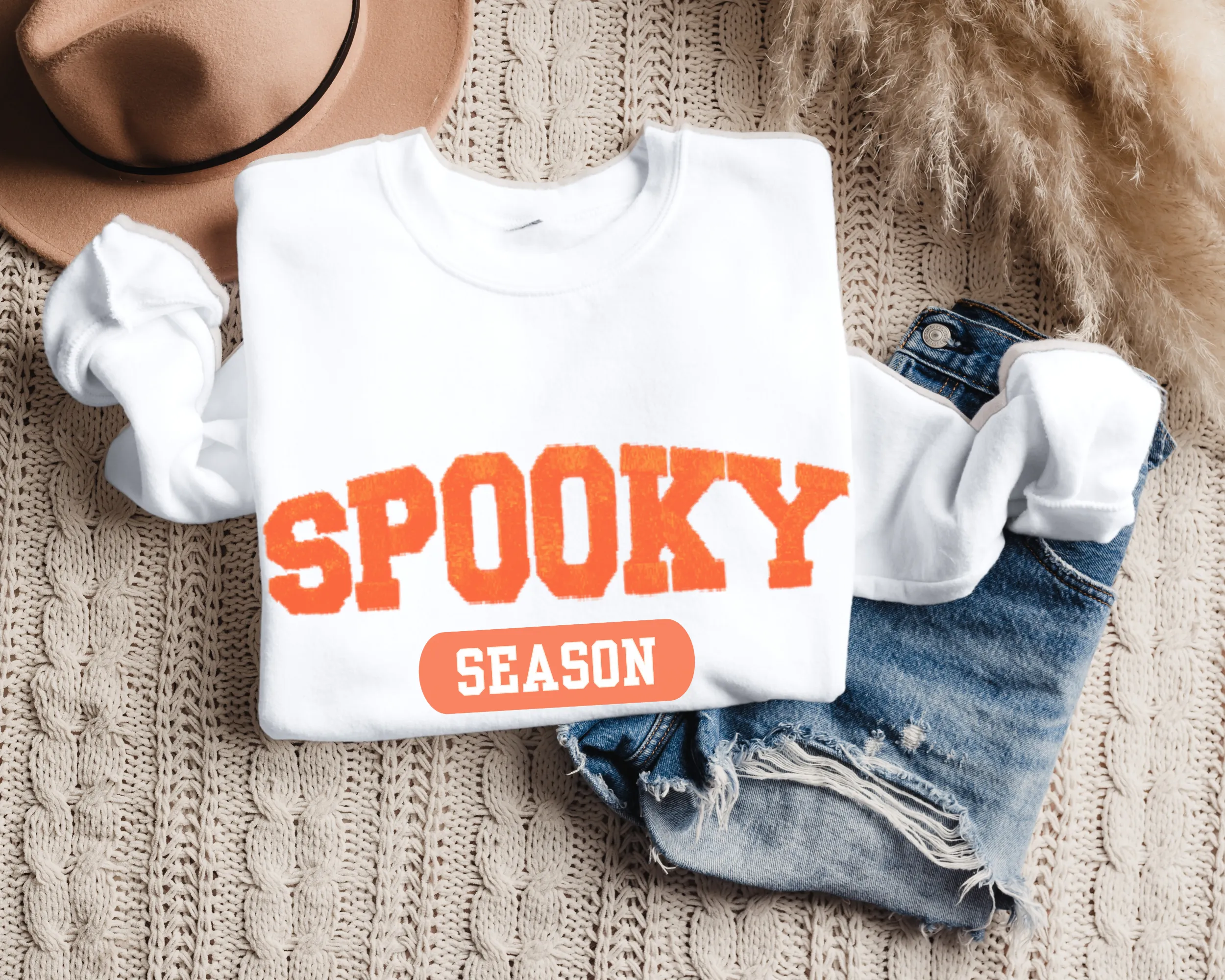 Women's Halloween or Fall Spooky Season Crewneck Sweatshirt Varsity Letters Shirt